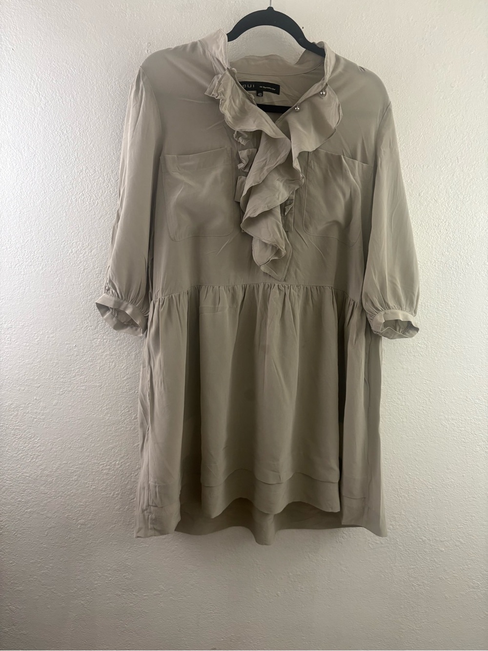 Barbara Bui ruffled silk tunic dress muted beige size 40/M